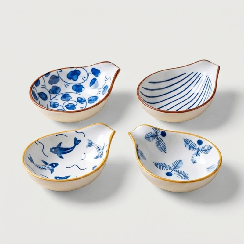 Coastal ceramic dip dishes set of 4 on white background
