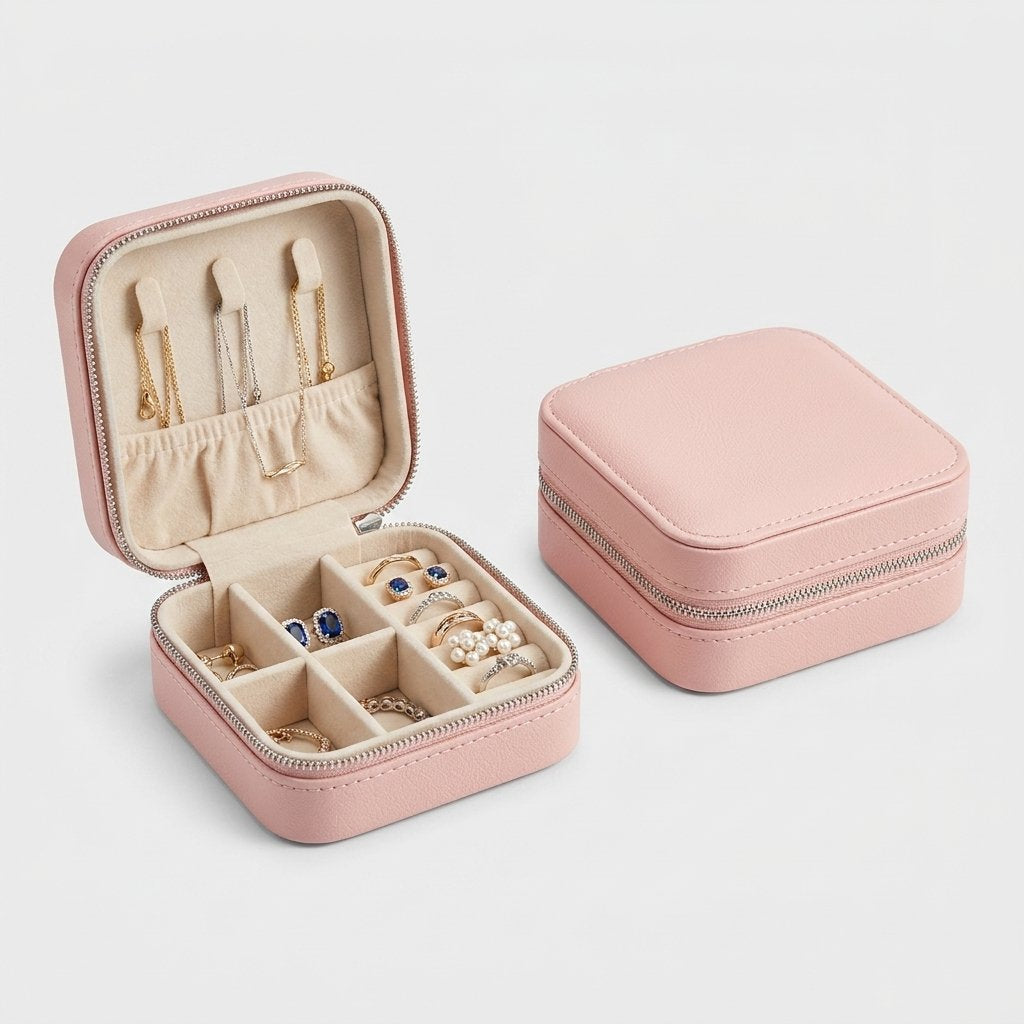 Peony pink jewelry organizer case product photo on a white background