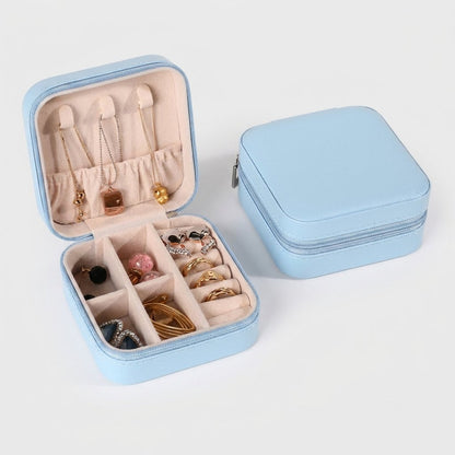 Sky blue jewelry organizer case product photo on a white background