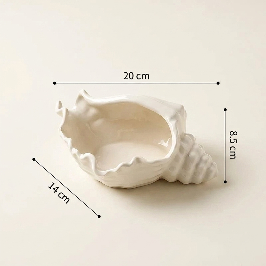 Conch shell storage vessel dimensions, 20 cm long, 14 cm deep and 8.5 cm high, Kiyo Home