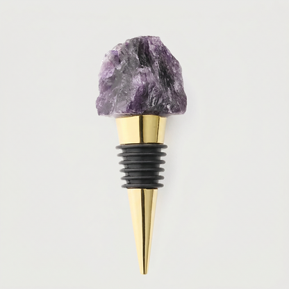 Amethyst crystal wine bottle stopper on white background