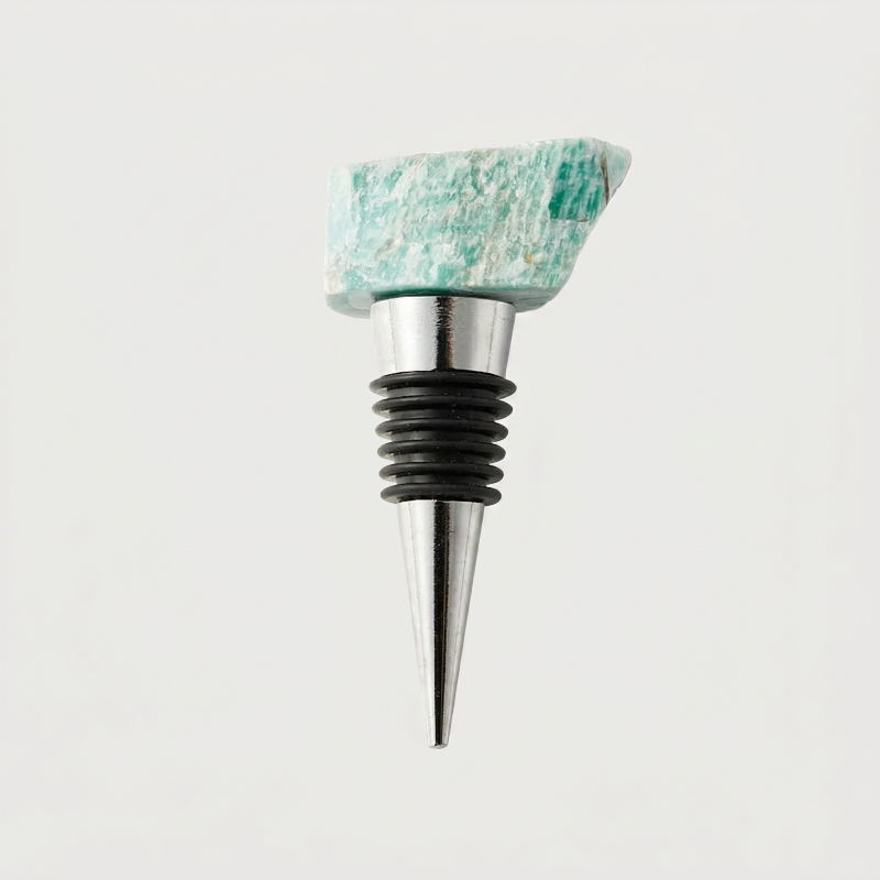 Amazonite crystal wine bottle stopper on white background