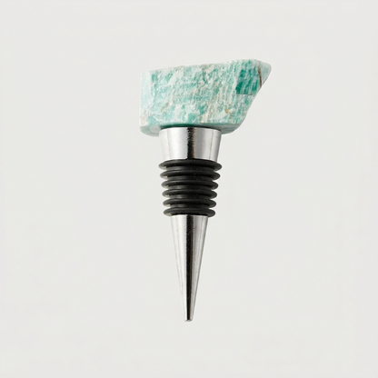 Amazonite crystal wine bottle stopper on white background
