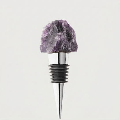 Amethyst crystal wine bottle stopper on white background