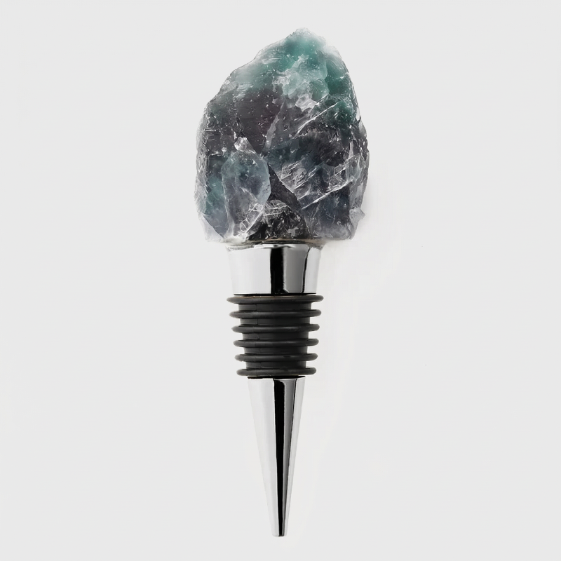 Fluorite crystal wine bottle stopper on white background