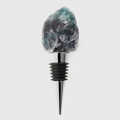 Fluorite crystal wine bottle stopper on white background