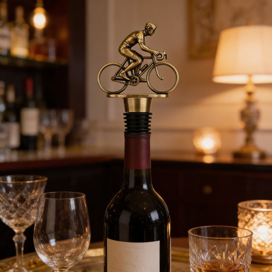 Cyclist wine bottle stopper zinc alloy design