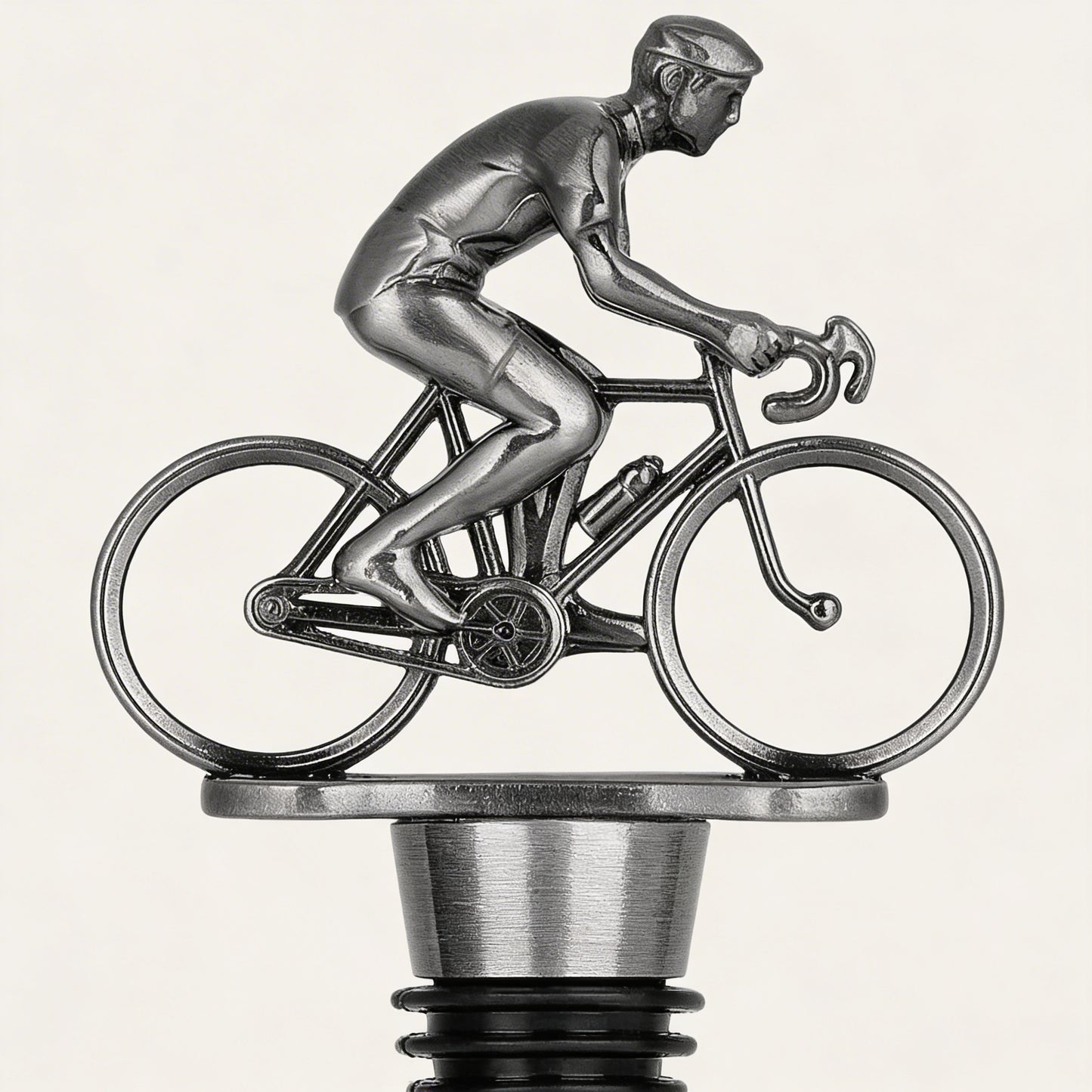 Silver cyclist wine bottle stopper zinc alloy design