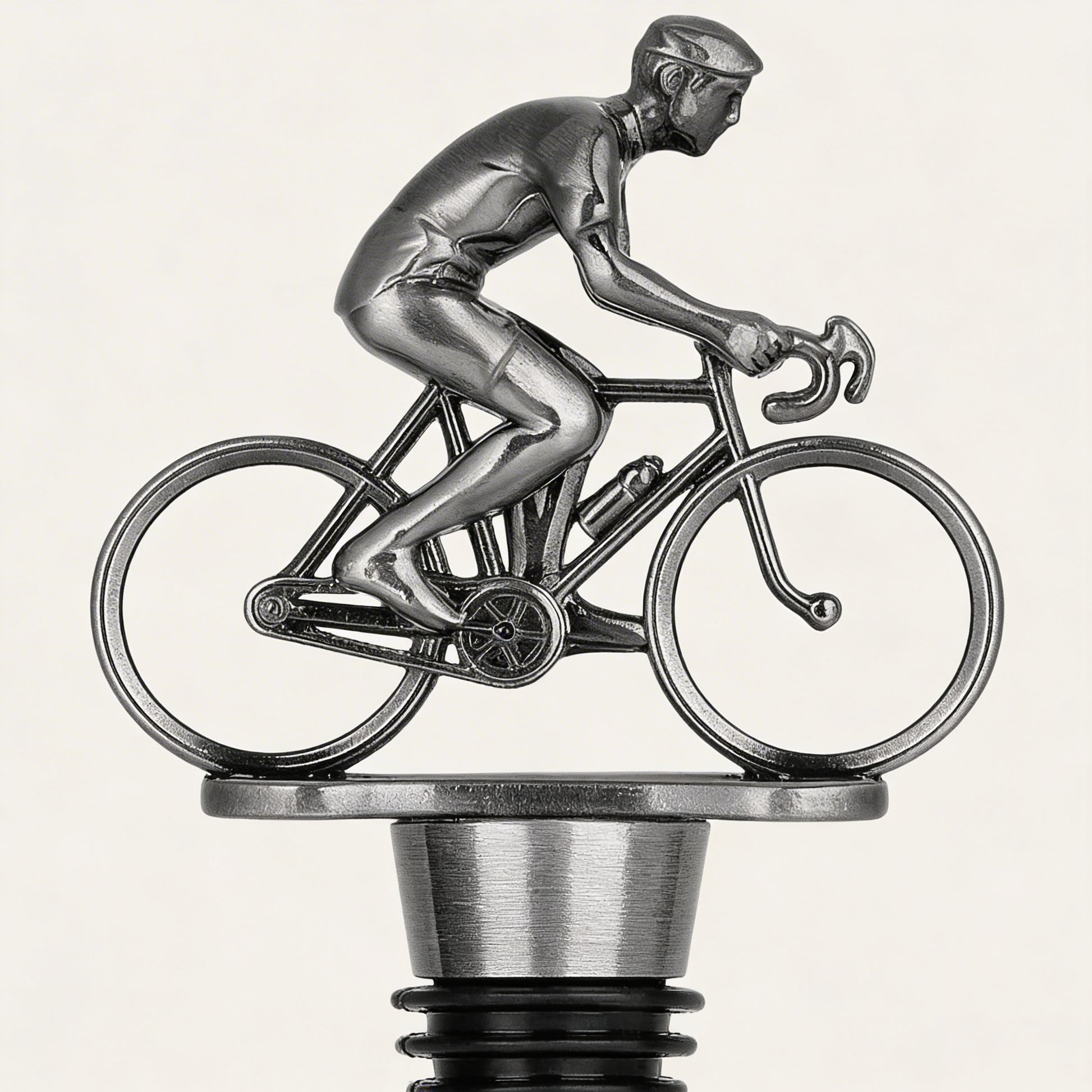 Silver cyclist wine bottle stopper zinc alloy design