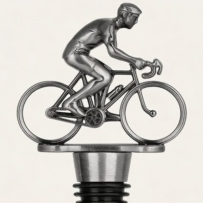 Silver cyclist wine bottle stopper zinc alloy design