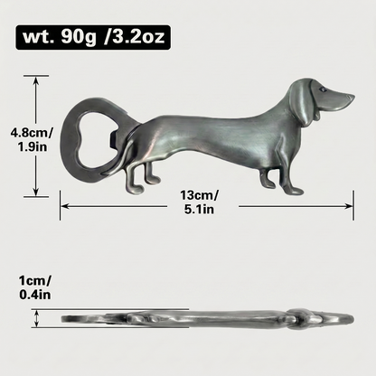 Dachshund bottle opener dimensions graphic on white background