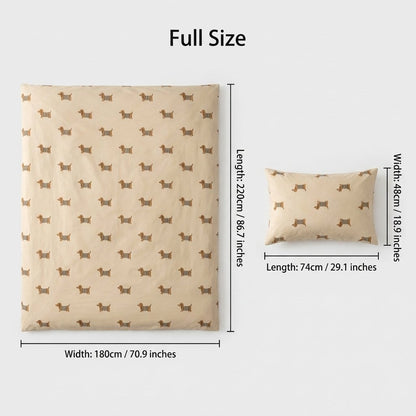 Dachshund duvet set Full size dimensions: duvet 86.7in/220cm x 70.9in/180cm, pillowcase 29.1in/74cm x 18.9in/48cm