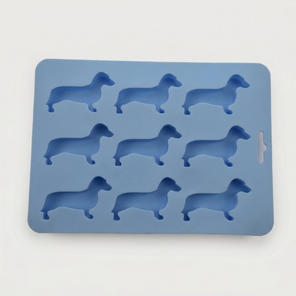 Blue dachshund ice cube tray on white background