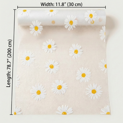 Daisy waterproof drawer liner on white background with daisy print