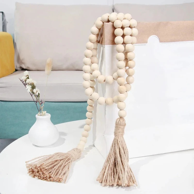 Home decor beads styled in a living room.