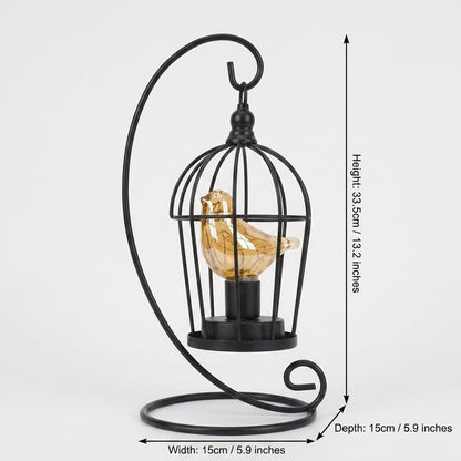 Single Bird illuminated birdcage dimensions: 13.2in/33.5cm height, 5.9in/15cm width, 5.9in/15cm depth