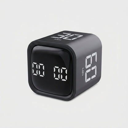 Black Digital Cube Kitchen Timer with LED countdown displays showing different minute presets on each face