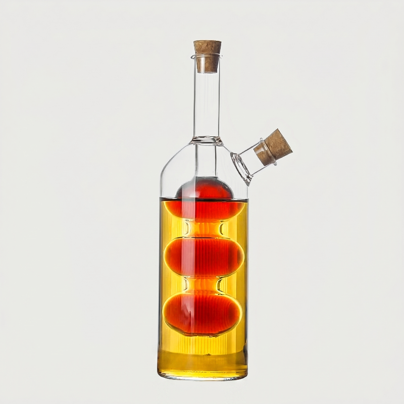Tall dual oil and vinegar bottle on white background