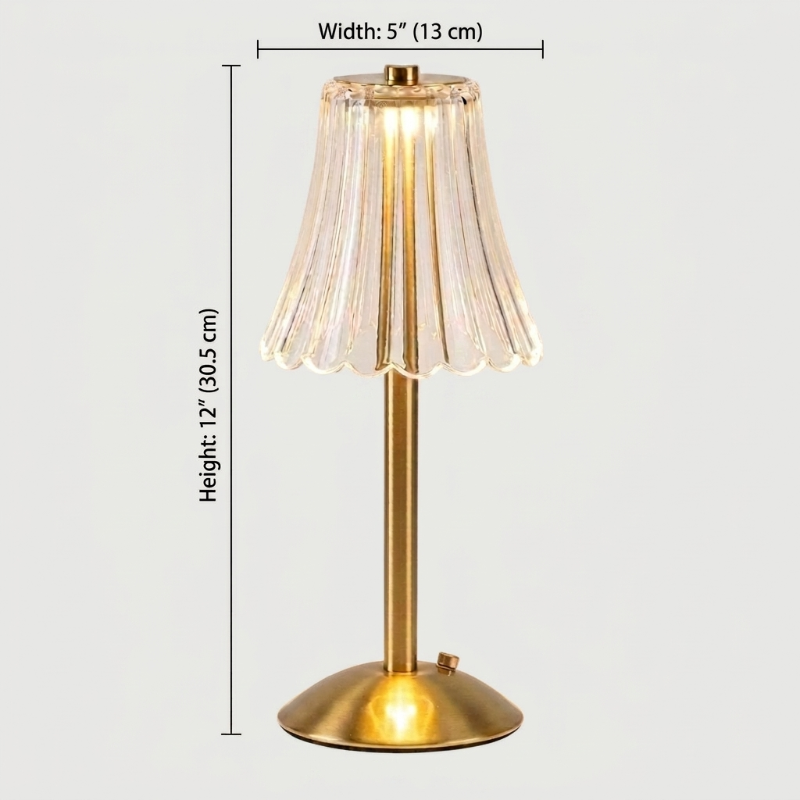 Elysian cordless dimmable table lamp dimensions graphic on white background