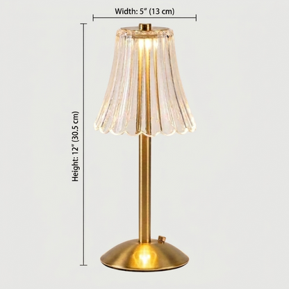 Elysian cordless dimmable table lamp dimensions graphic on white background