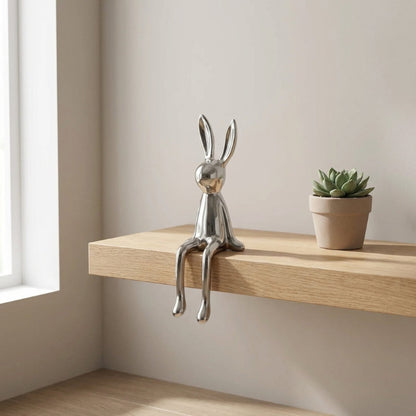 Emile ceramic rabbit sculpture in silver finish
