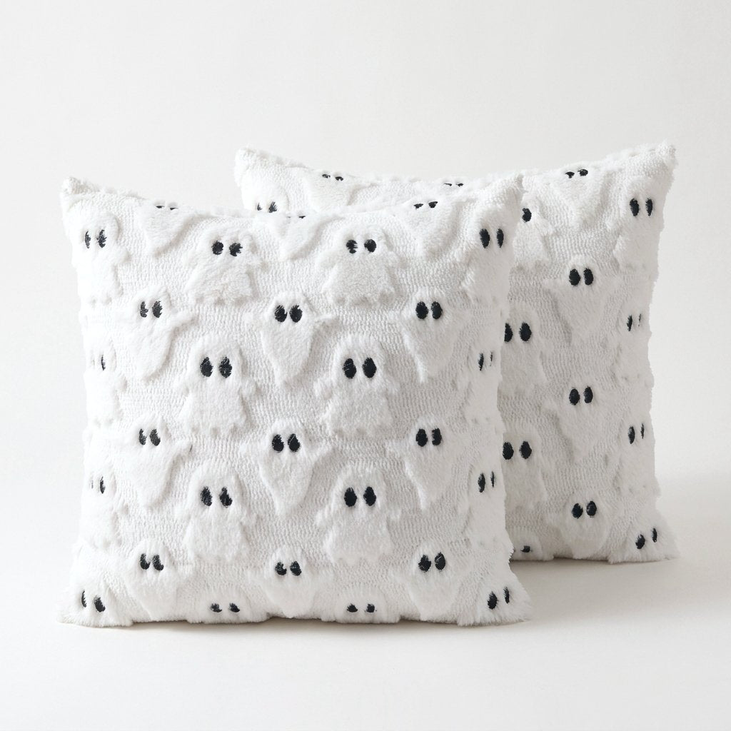 Two Ghost Fall Halloween Throw Pillow Covers on a plain background