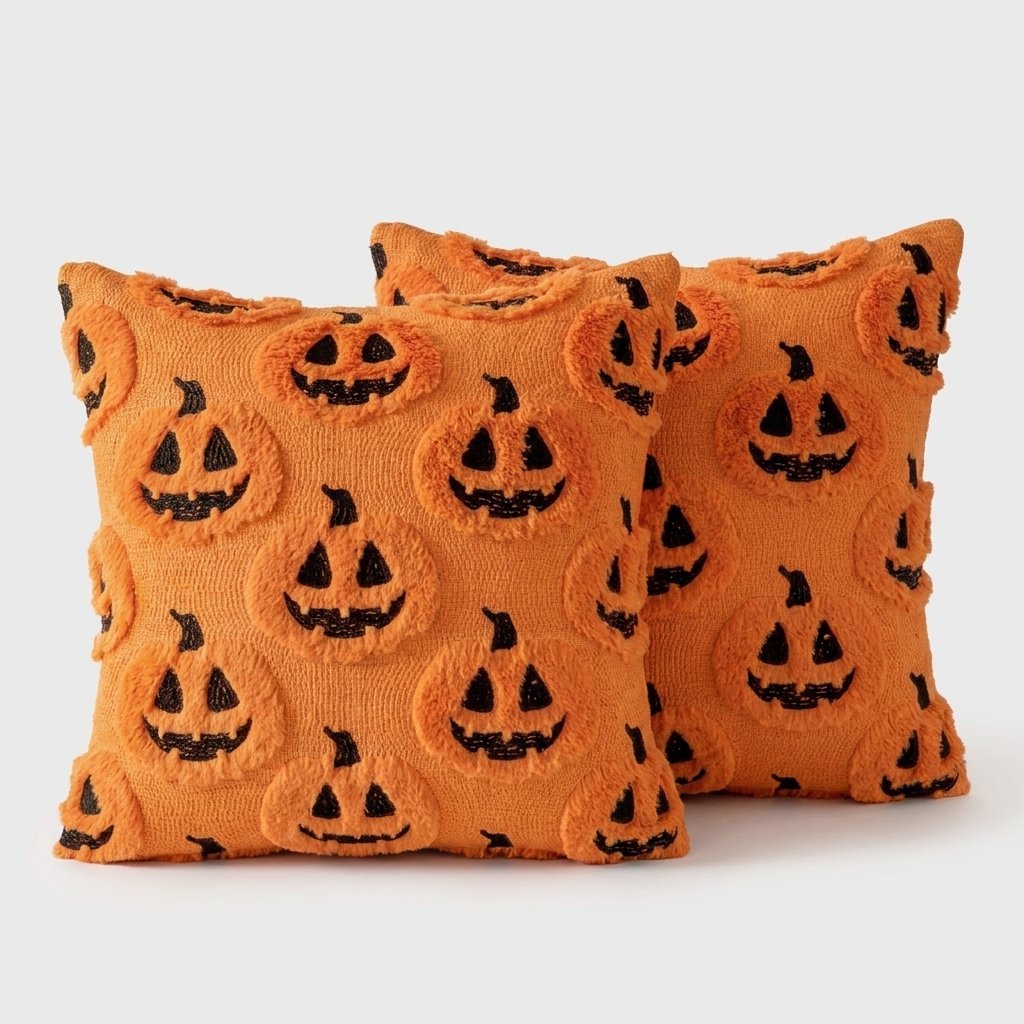 Two Pumpkins Fall Halloween Throw Pillow Covers on a plain background