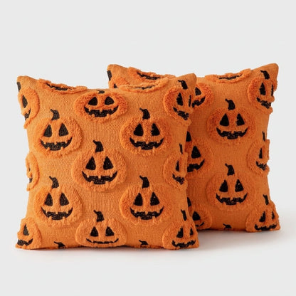 Two Pumpkins Fall Halloween Throw Pillow Covers on a plain background