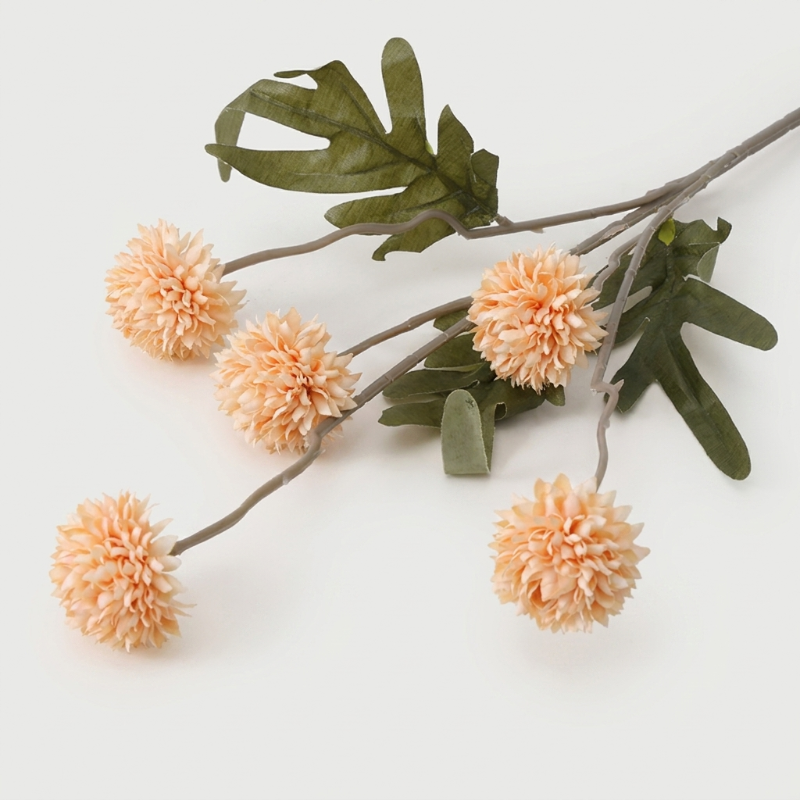 Peach faux dandelion stems on white background