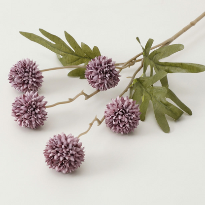 Plum faux dandelion stems on white background