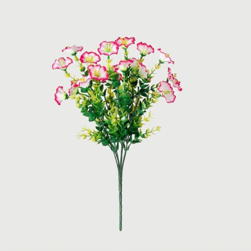 Pink faux UV-protected flower stems on white background