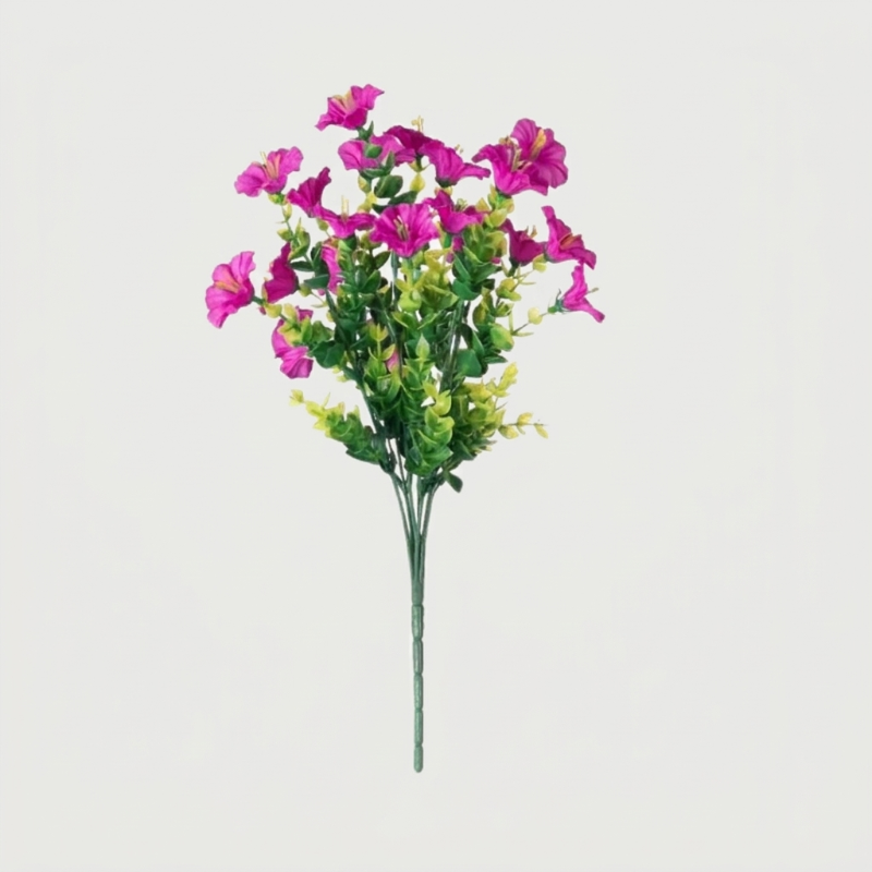 Pink faux UV-protected flower stems on white background