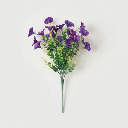 Purple faux UV-protected flower stems on white background