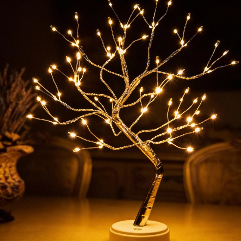 Decorative LED tree with lights on a dark background