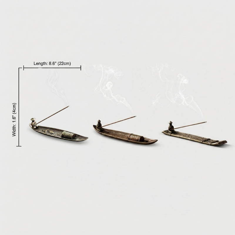 Fishing boat incense burner shown in multiple size options