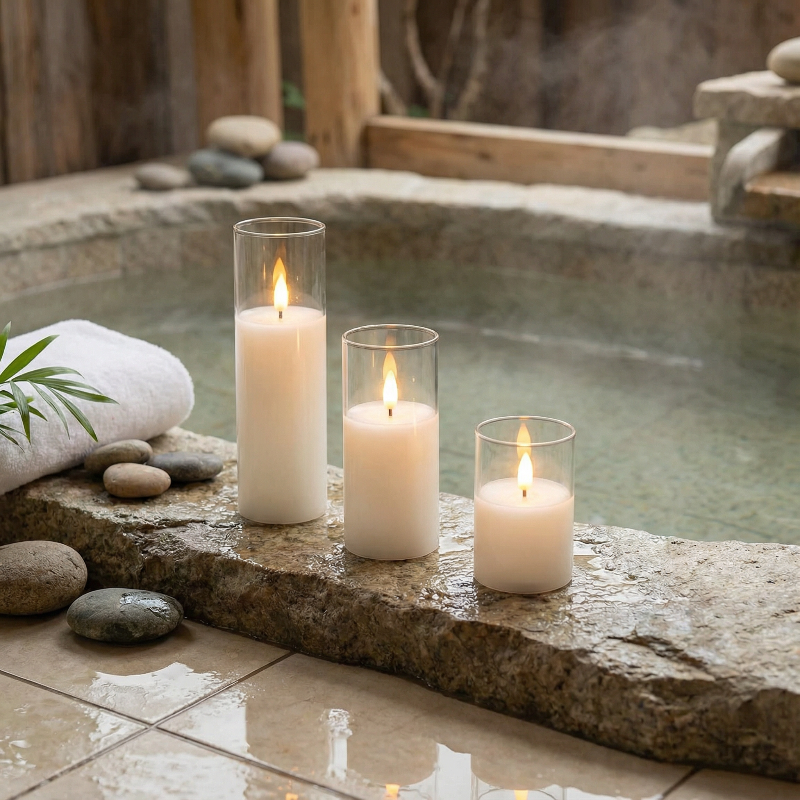 Clear Ivory LED Flameless Pillar Candles Set of 9, Battery Operated