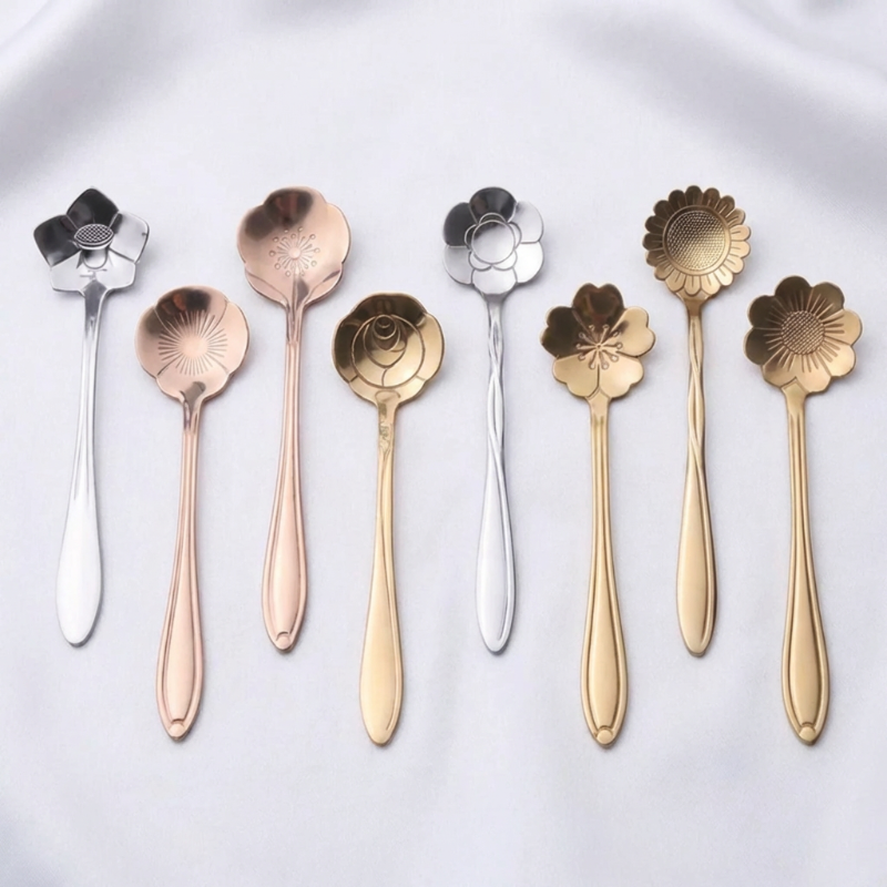 Flower spoons in gold silver and rose gold
