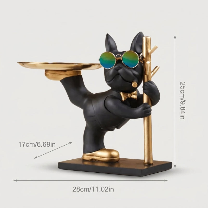 French bulldog catchall tray dimensions graphic on white background