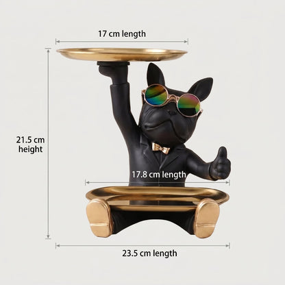 French bulldog catchall tray dimensions graphic on white background