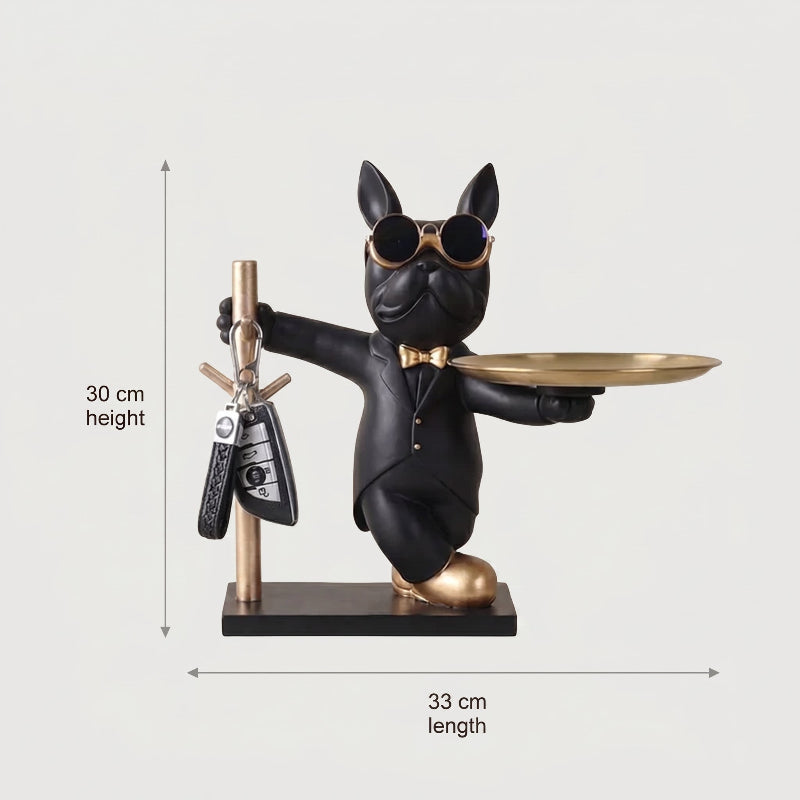French bulldog catchall tray dimensions graphic on white background