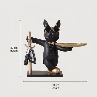 French bulldog catchall tray dimensions graphic on white background