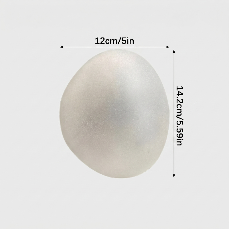 Frosted solar glass pebble light dimensions graphic on white background