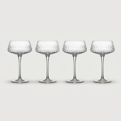 Set of four Garden coupe glasses on white background
