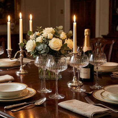 Garden coupe glasses set of 4 arranged on dining table