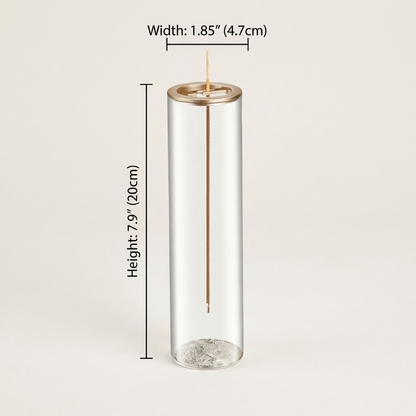 Suspended glass incense burner dimensions graphic on white background