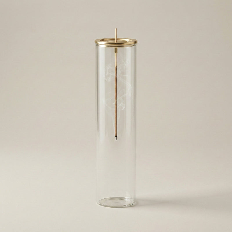 Glass incense burner with ash-catching base