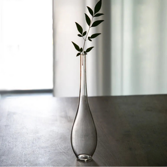 Two glass vase styles—cylindrical and flared—displayed side by side on a shelf, showcasing versatility and timeless design.