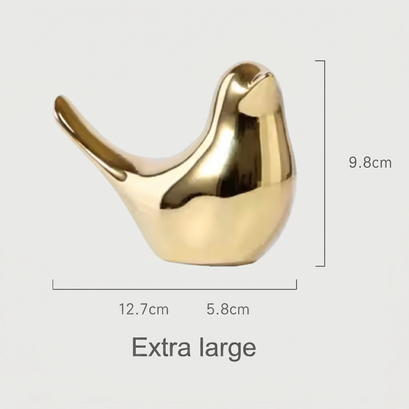 Extra large gold bird sculpture dimensions graphic on white background