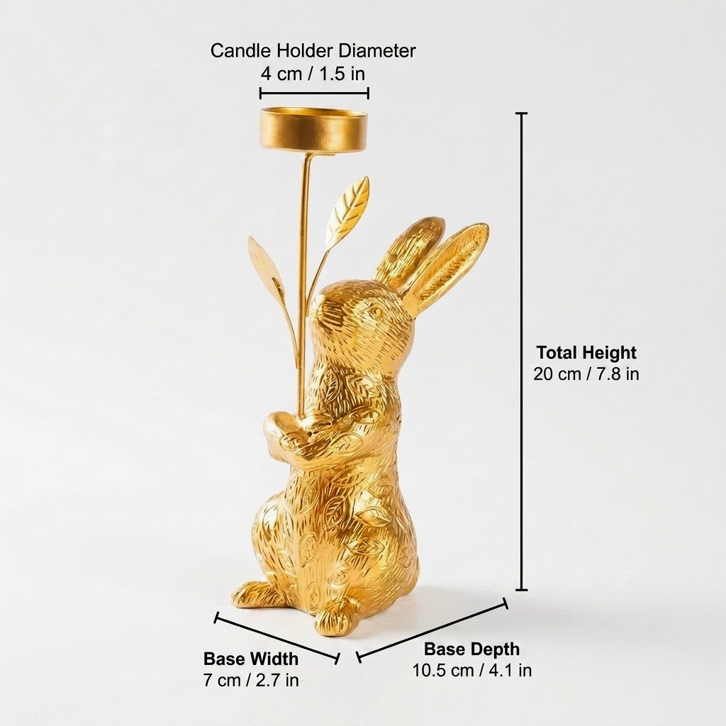 Rabbit candle holder dimensions: 20cm/7.8in tall, 4cm cup, 7x10.5cm base