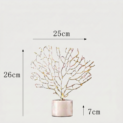 Gold coral sculpture dimensions graphic  on white background